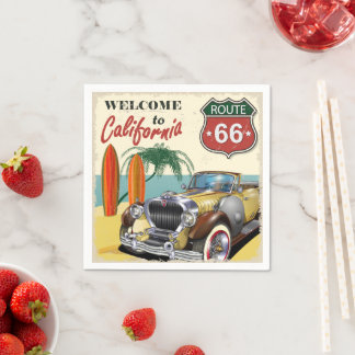 Serviette En Papier Rétro Route 66 affiche "Bienvenue en Californie",