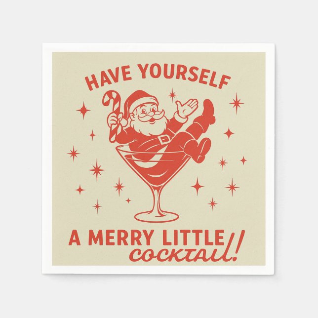 Serviette En Papier Retro Santa Merry Little Cocktail Christmas Napkin (Devant)