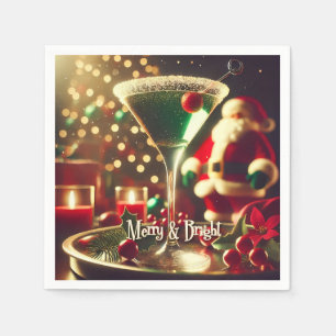 Serviette En Papier Retro Santa Noël Martini Vert des années 50