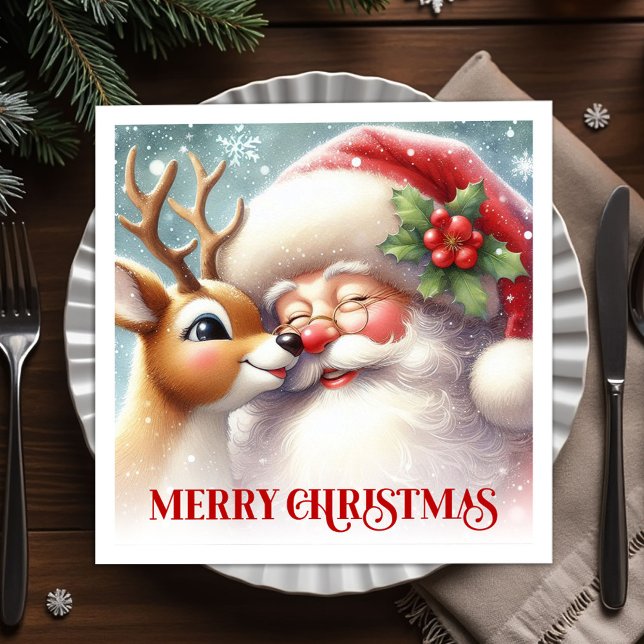 Serviette En Papier Retro Santa Rudolph Xmas Party Table Napkins (Retro Santa Rudolph Xmas Party Table Napkins)