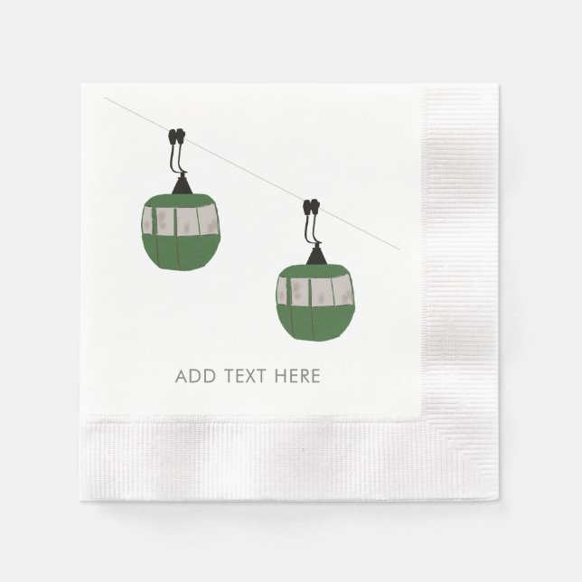 Serviette En Papier Retro Ski Vert Gondola Ascenseur Skieurs (Devant)