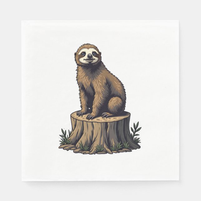 Serviette En Papier Retro Sloth Engraving Wildlife Shirt (3) (Devant)