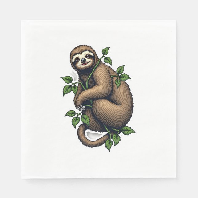 Serviette En Papier Retro Sloth Line Art Vintage Tee (4) (Devant)