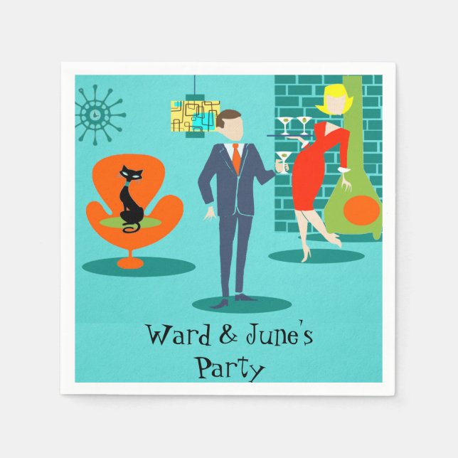 Serviette En Papier Retro Space Age Cartoon Couple Cocktail Serviettes (Devant)