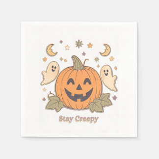Serviette En Papier Rétro Stay Citrouille Effrayante & Fantômes Mignon