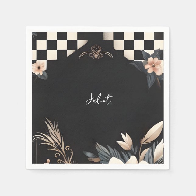 Serviette En Papier Retro Studio Créatif Illustré Fête de Mariage (Devant)