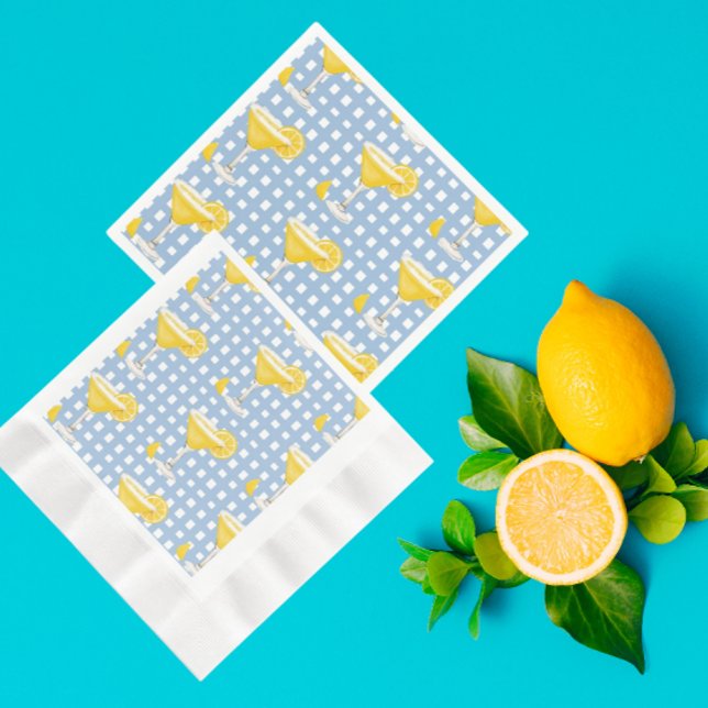 Serviette En Papier Retro Sunny Yellow Lemon Drop Blue Check (Perfect lemon party napkins!)