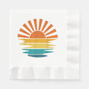 Serviette En Papier Retro Sunset Rays Wavy Vintage Retro Sunshine Sun