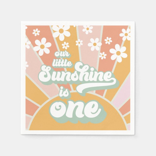 Serviette En Papier Retro Sunshine daisy boho premier anniversaire flo (Devant)