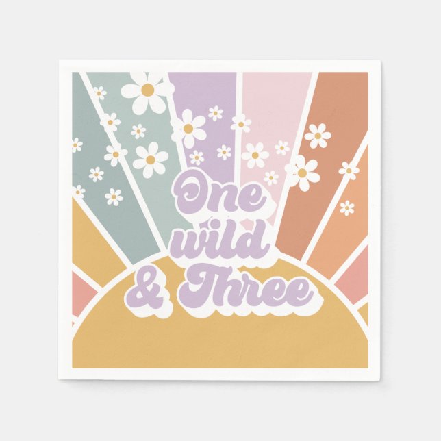 Serviette En Papier Retro Sunshine Rainbow Daisy One Wild Trois (Devant)
