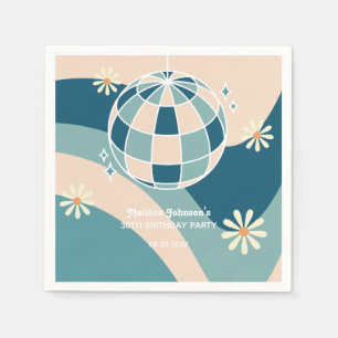 Serviette En Papier Retro Super Wave Disco Ball Daisy Green Anniversai