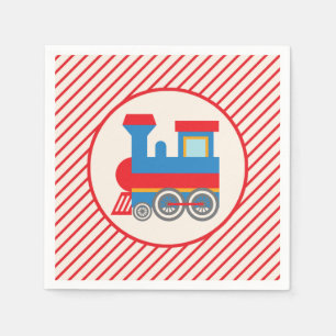 Serviette En Papier Rétro train rouge et bleu