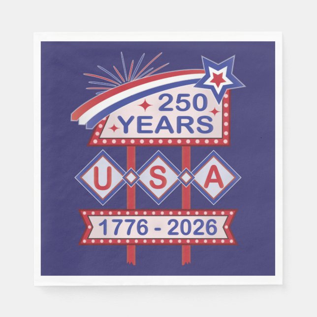 Serviette En Papier Retro USA 250th Anniversary Marquee Sign 1776-2026 (Devant)