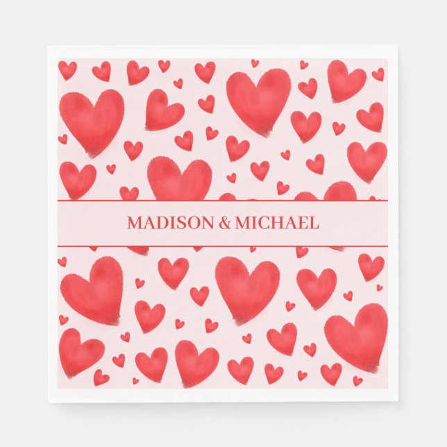 Serviette En Papier Retro Valentine Hearts Wedding Red Pink (Devant)