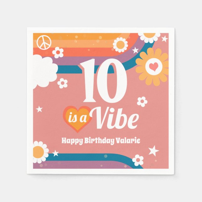 Serviette En Papier Retro Vibe 10e anniversaire (Devant)