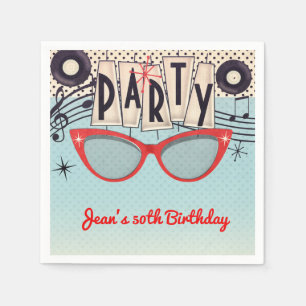 Serviette En Papier Retro Vintage 1950's Cinquante Anniversaire fête P