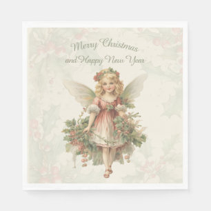 Serviette En Papier Retro Vintage fille Angel Noël Holly