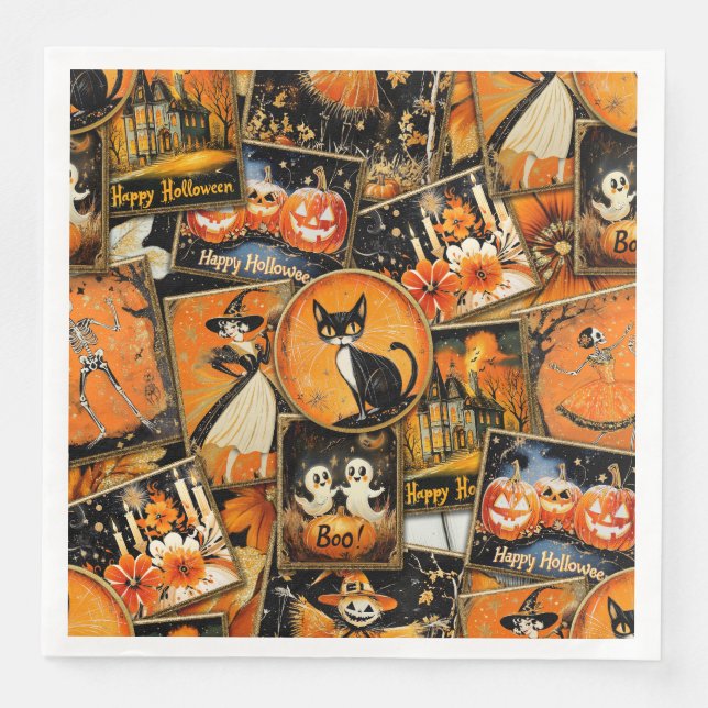 Serviette En Papier Retro Vintage Halloween Collage amusant (Devant)
