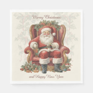 Serviette En Papier Retro Vintage Père Noël Joyeux Noël Bonne année