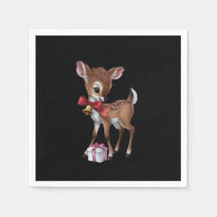 Serviette En Papier Retro Vintage Reindeer rose Noël Baby Deer