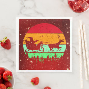 Serviette En Papier Retro Vintage Sunset Père Noël Sleigh Reindeer 