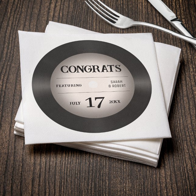Serviette En Papier Retro Vinyl Record Mariage félicitations (Retro Vinyl Record Wedding Congratulations Napkins
)