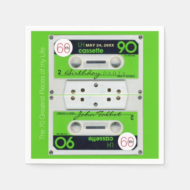 Serviette En Papier Retro W Audiotape 60e anniversaire Fête PPN (Devant)