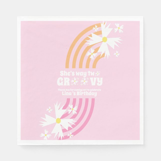 Serviette En Papier Retro Way Deux Super Daisy Flower Anniversaire ros (Devant)