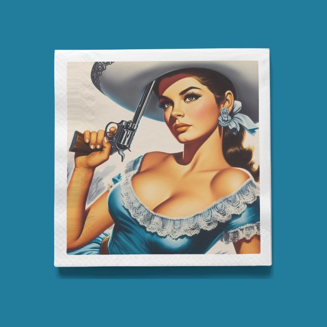 Serviette En Papier Retro Wild West Pin-up (Créateur téléchargé)