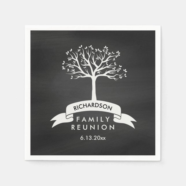 Serviette En Papier Retrouvailles familiales arborées en Chalkboard te (Devant)
