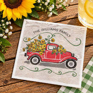 Serviette En Papier Réunion de famille camionnette rouge vintage rusti