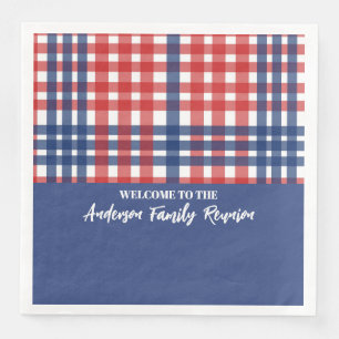 Serviette En Papier Réunion en famille En vichy rouge, blanc et bleu