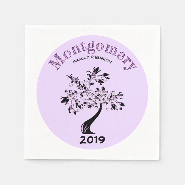 Serviette En Papier Réunion familiale Moderne violet et arbre noir (Devant)