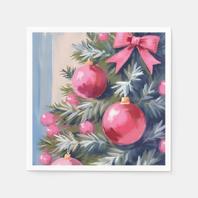 Serviette En Papier Rêvant d'un Noël rose | Aquarelle joyeuse (Devant)