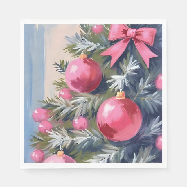 Serviette En Papier Rêvant d'un Noël rose | Joyeuse aquarelle (Devant)