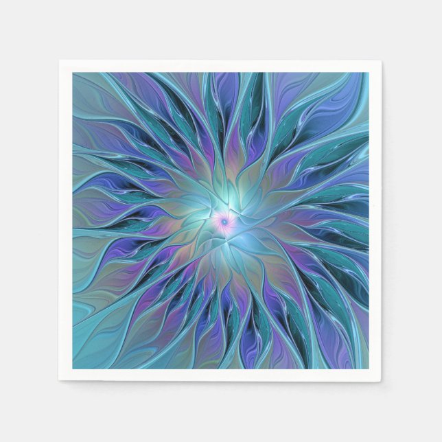 Serviette En Papier Rêve de fleur abstraite fractale bleu violet (Devant)