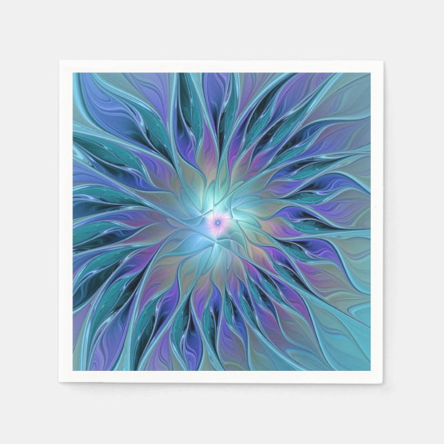 Serviette En Papier Rêve de fleur abstraite fractale violet bleu (Devant)