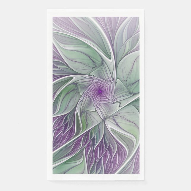 Serviette En Papier Rêve de fleurs, Abstrait violet vert Fractal Art (Devant)