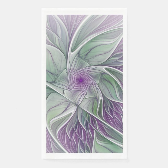 Serviette En Papier Rêve de fleurs, Abstrait violet vert Fractal Art (Devant)