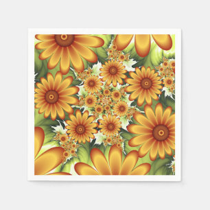Serviette En Papier Rêve floral, art fractal de fleurs abstrait modern