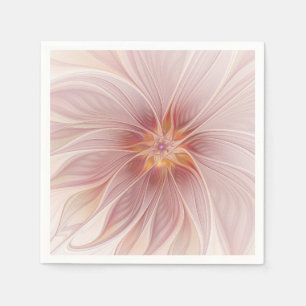 Serviette En Papier Rêve floral rose tendre, art fractal abstrait de f