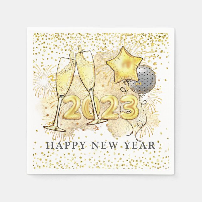 Serviette En Papier Réveillon 2023 Parties scintillant des Ballons Cha (Devant)