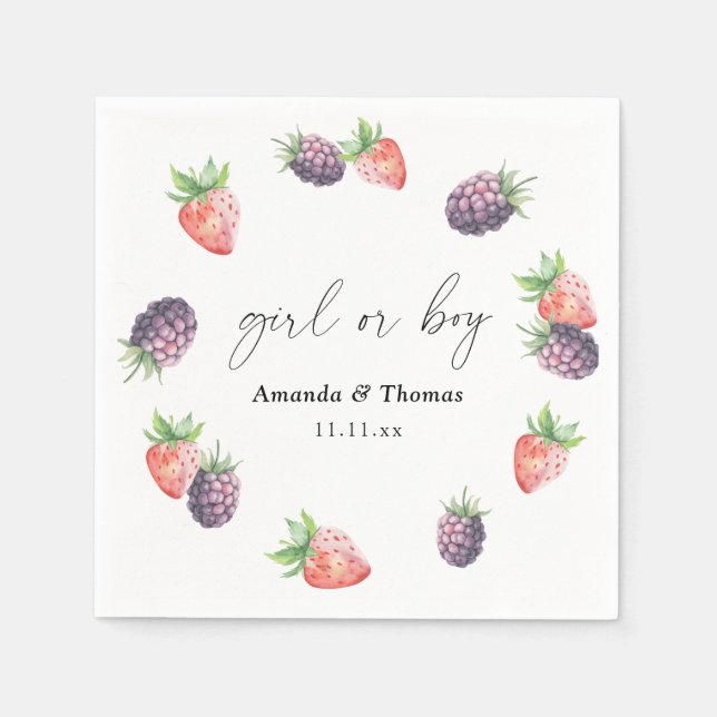 Serviette En Papier Révélation de genre Berries. Fille ou garçon (Devant)