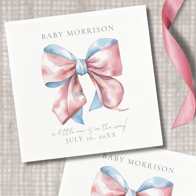 Serviette En Papier Révélation du sexe avec un nœud élégant (Elegant Pink And Blue Bow Gender Reveal Napkins)