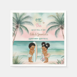 Serviette En Papier Révélation du sexe de bébé de plage tropicale Blus
