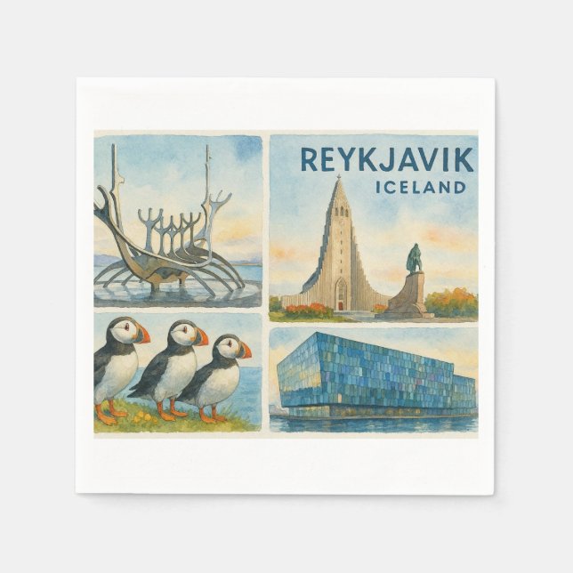 Serviette En Papier Reykjavik Islande multivue  (Devant)