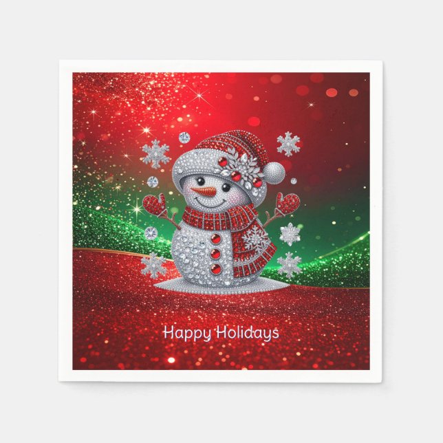 Serviette En Papier Rhinestones Snowman Holiday Napkin (Devant)