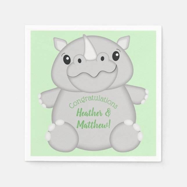 Serviette En Papier Rhino Baby shower vert (Devant)