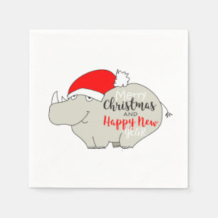 Serviette En Papier Rhino mignon de Noël avec chapeau de Santa