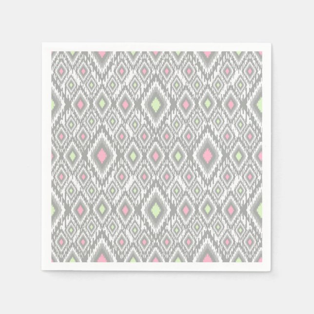 Serviette En Papier Rhombus gris, vert, rose sur un blanc (Devant)